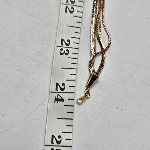 Vintage Multi Strand Gold Silver Copper Tone Necklace Long 1980s - Picture 6 of 7